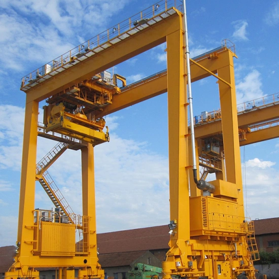 RTG Crane with spreader lifting containers