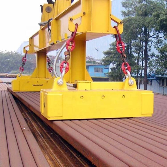 Powerful Electromagnetic Chuck Lifting Steel Plates in a Factory