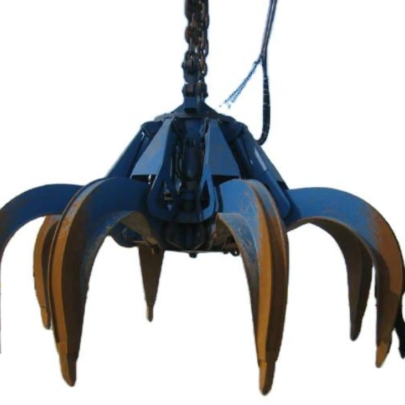 Robust steel construction of hydraulic orange peel gripper for durability