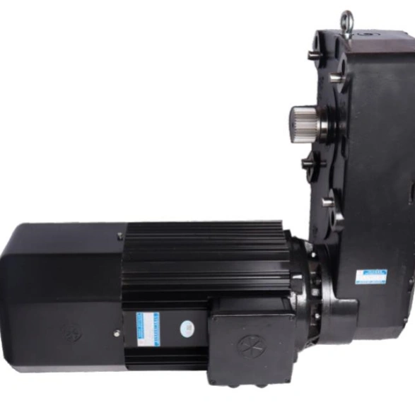 Close-Up of Crane Drive Motor Gearbox and Shaft