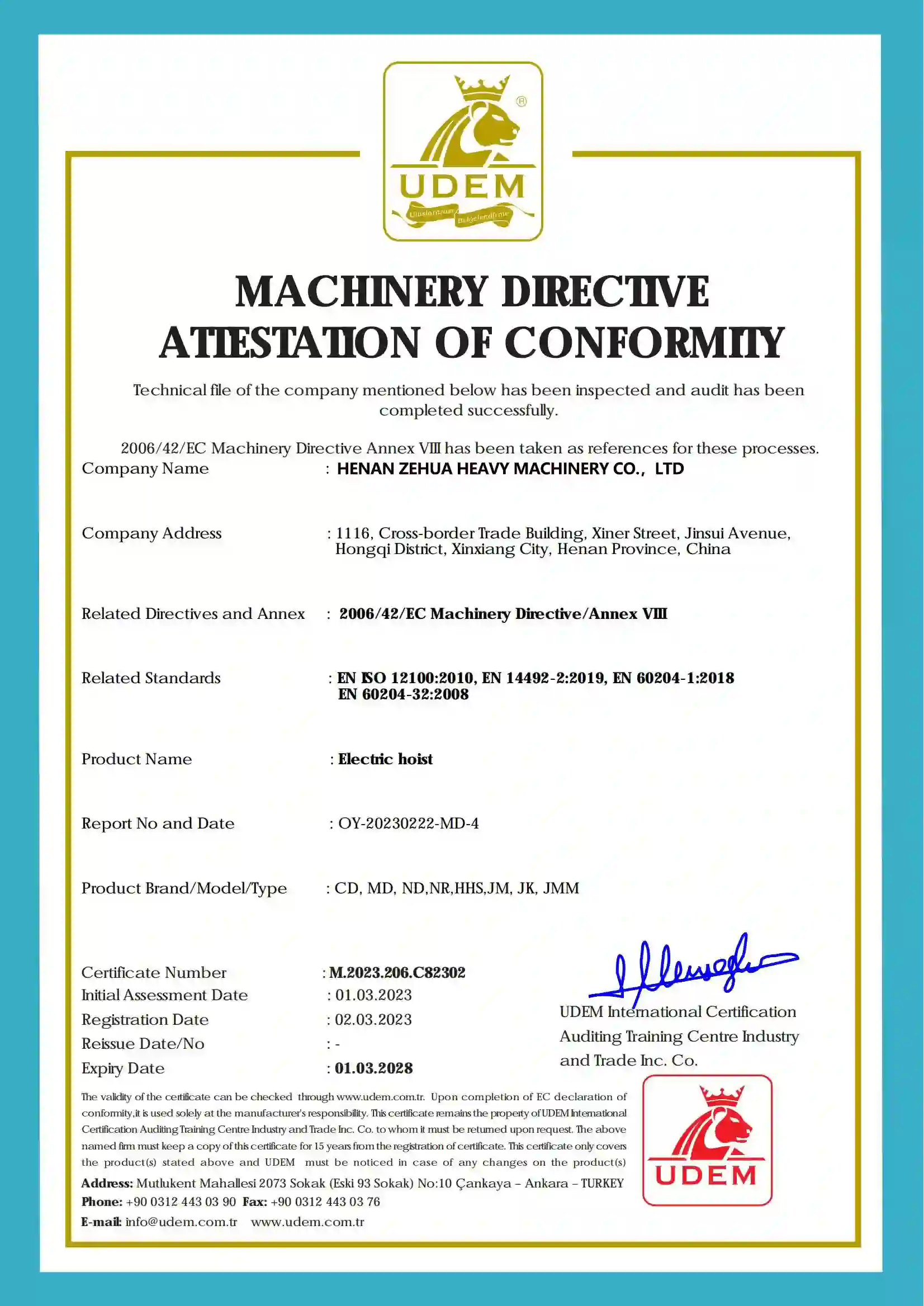 European wire rope hoist CE